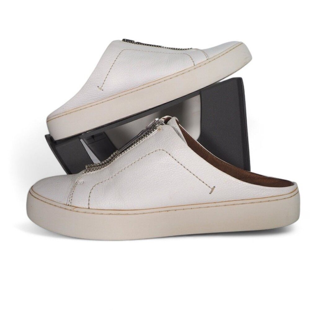 Frye Lena Zip Leather Slip-on Mules Sneakers White 3476718-WHT Women's 8.5M